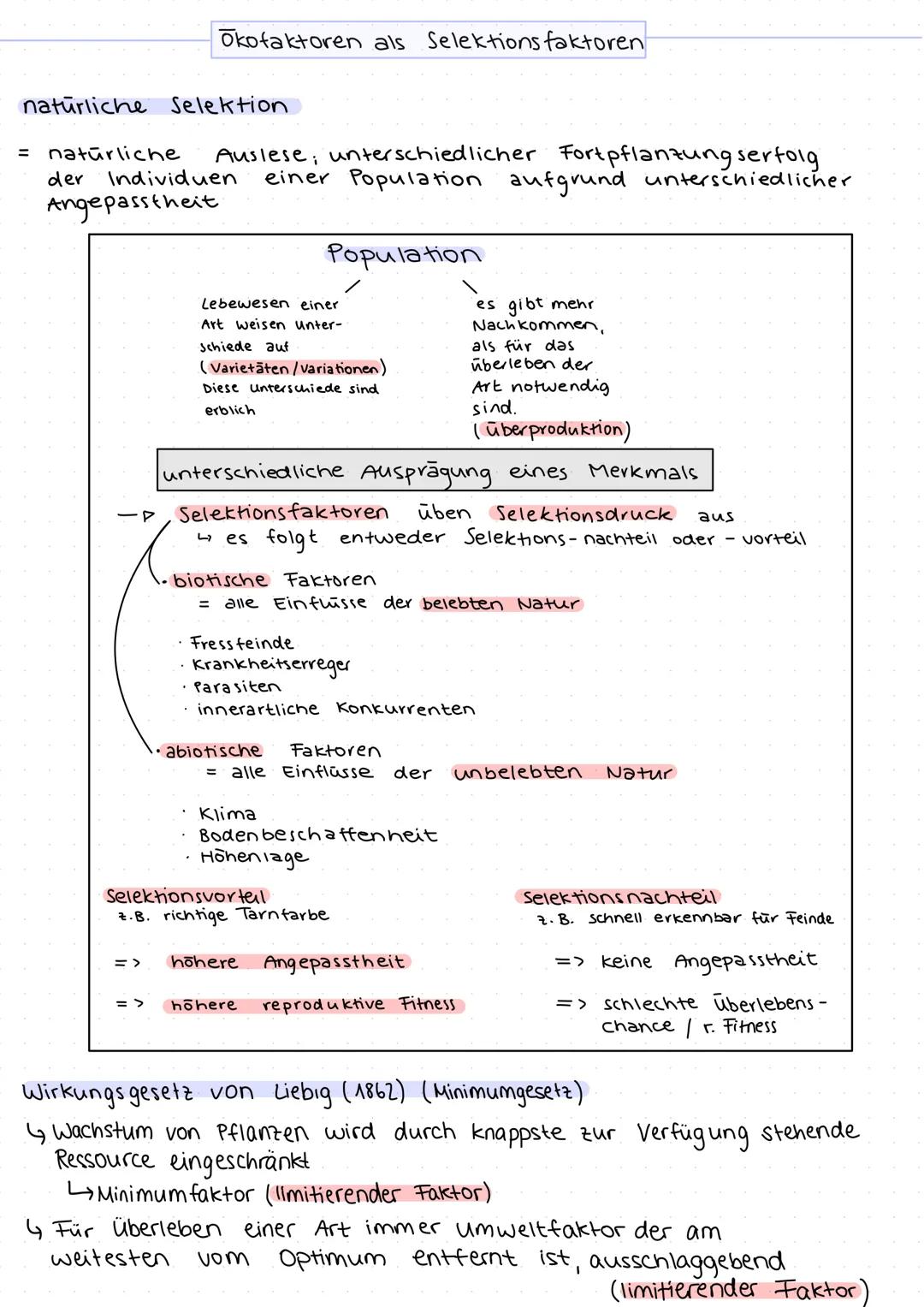 Ökologie =
abiotische Faktoren
Faktoren, welche die unbelebte Umwelt betreffen
7.B. Licht, Temperatur, Wasser, Bodenbeschaffenheit, Höhenlag