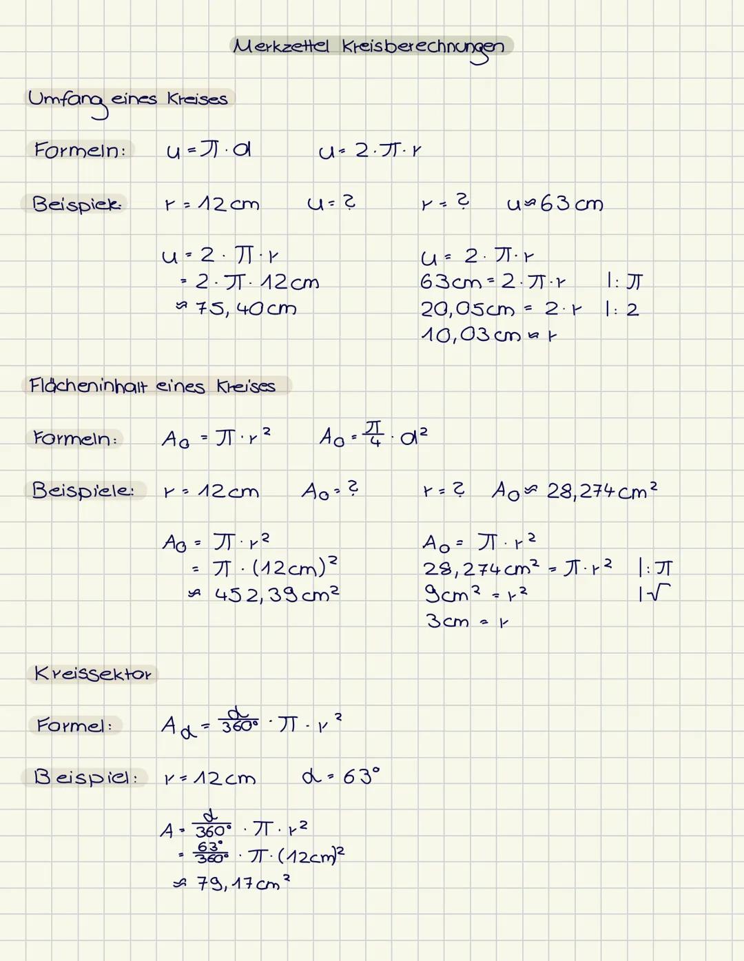 # Merkzettel Kreisberechnungen
Umfang eines Kreises
Formeln:
u=丌а
u=2..r
Beispiek:
r = 12cm
4= ?
۲۰ج
4×63cm
u=2.丌
2.丌12cm
75, 40