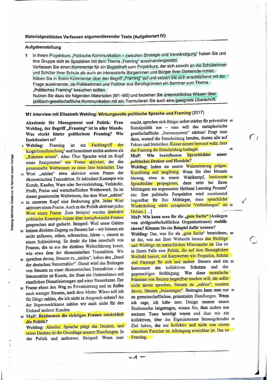 Klausur Materialgestütztes Schreiben