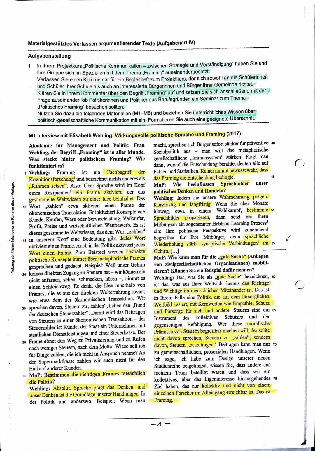 Nutzung sämtlicher Inhalte nur im Rahmen dieser Vorlage.
Materialgestütztes Verfassen argumentierender Texte (Aufgabenart IV)
Aufgabenstellu