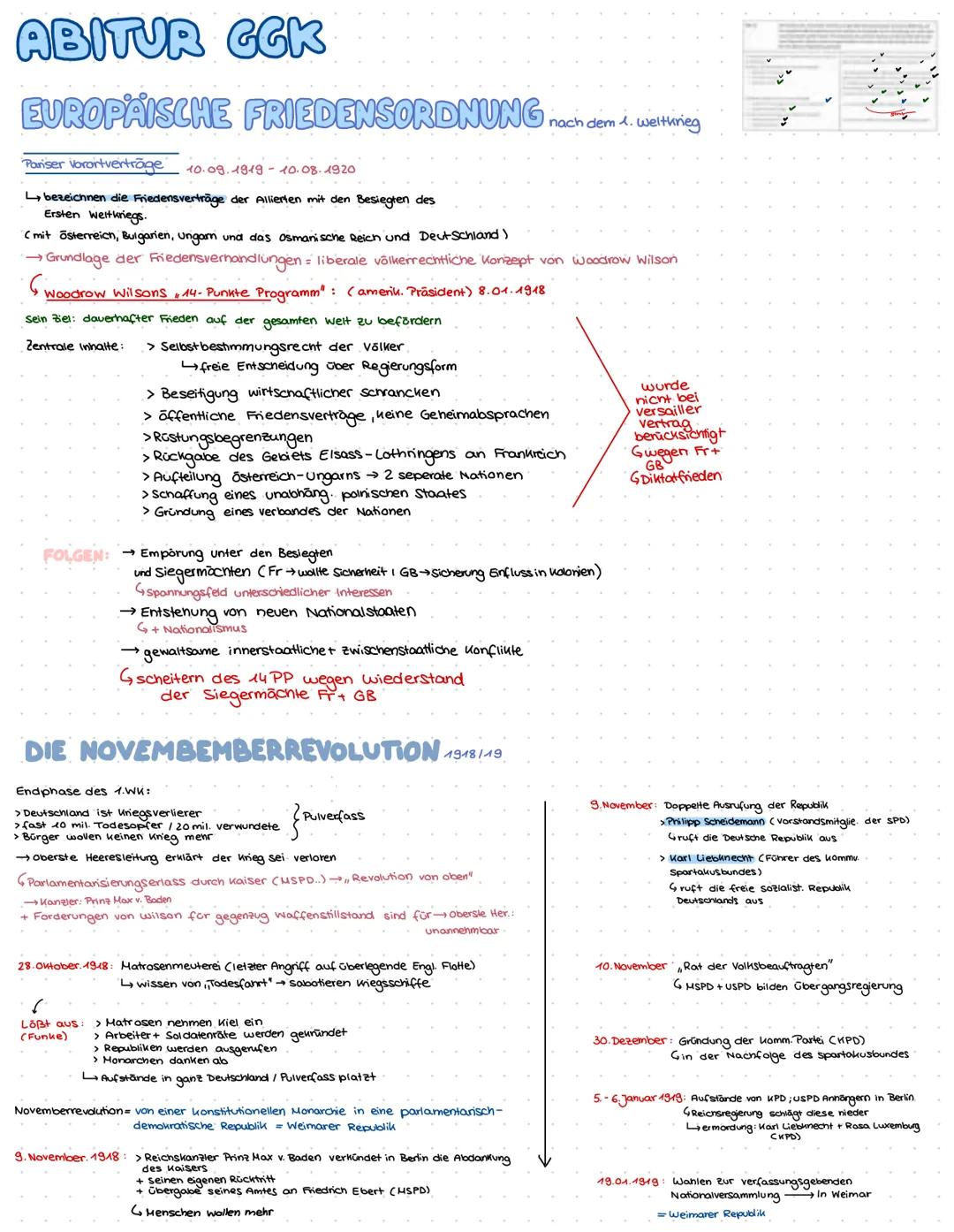 # ABITUR GGK
EUROPÄISCHE FRIEDENSORDNUNG.ach dem 1. Weltkrieg
Pariser Vorortverträge 10.09.1919-10.08.1920
bezeichnen die Friedensverträg