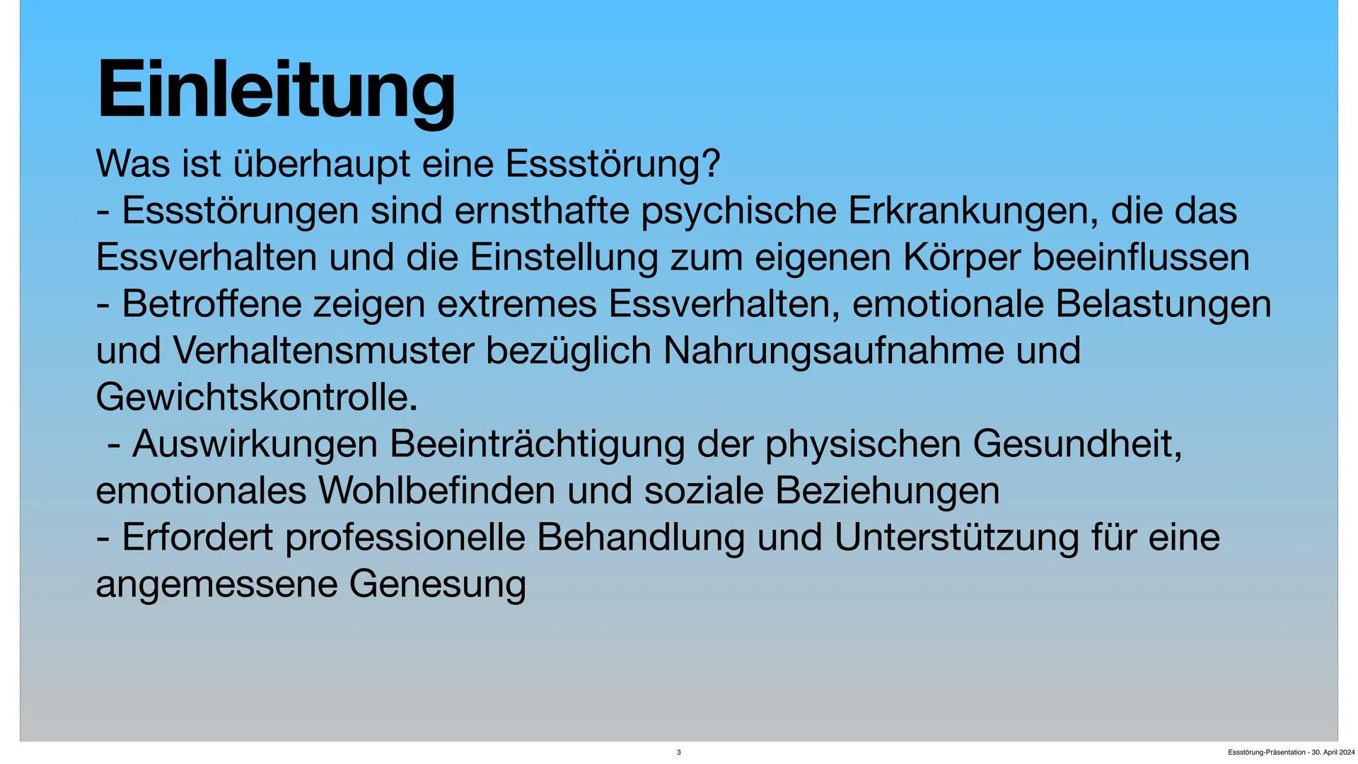 # Essstörungen
03.11.2023
Von Max Conner Dietrich
Essstörung-Präsentation - 30. April 2024 # Gliederung
1. Einleitung
2. Ursachen und Au