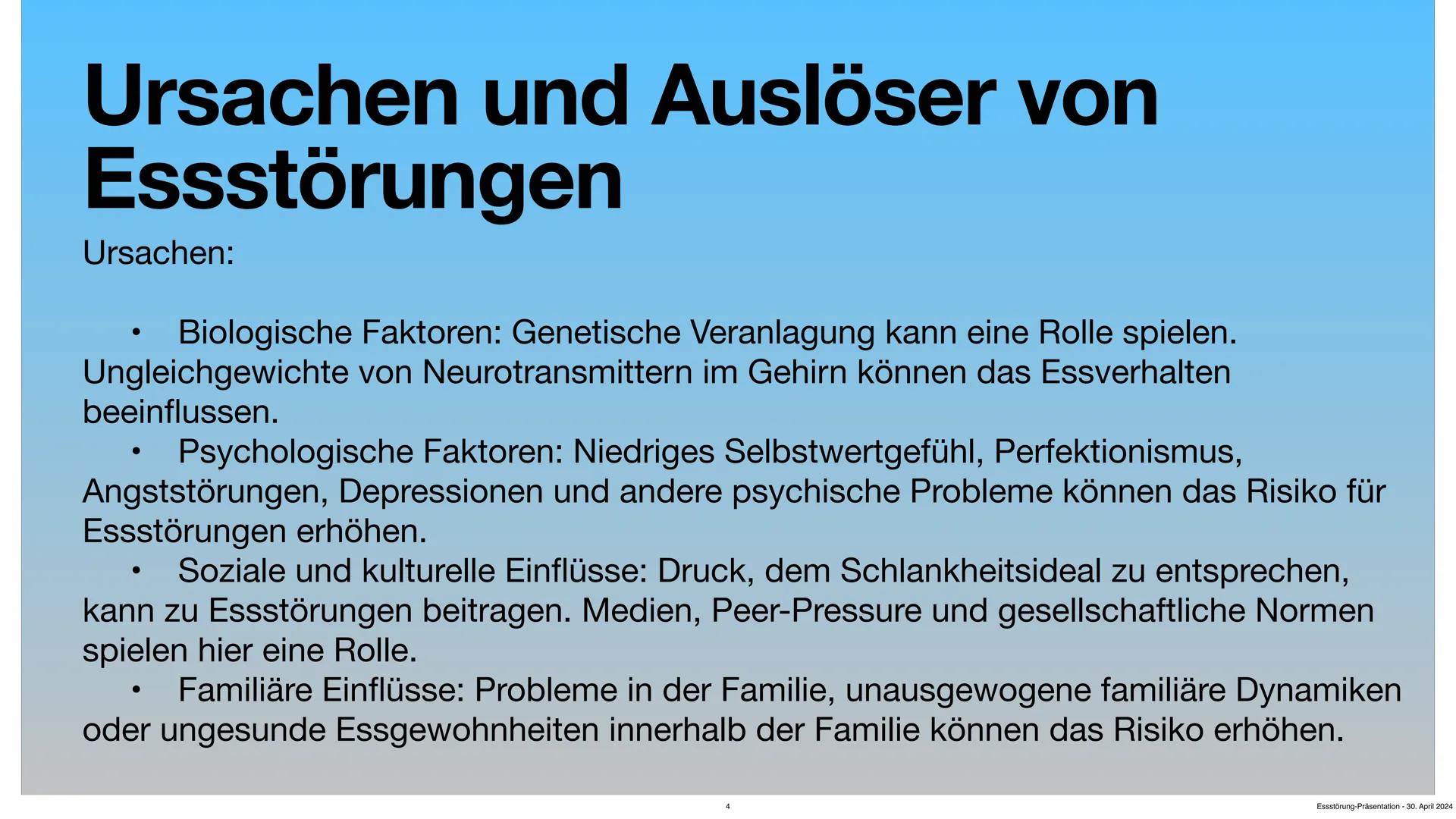 # Essstörungen
03.11.2023
Von Max Conner Dietrich
Essstörung-Präsentation - 30. April 2024 # Gliederung
1. Einleitung
2. Ursachen und Au