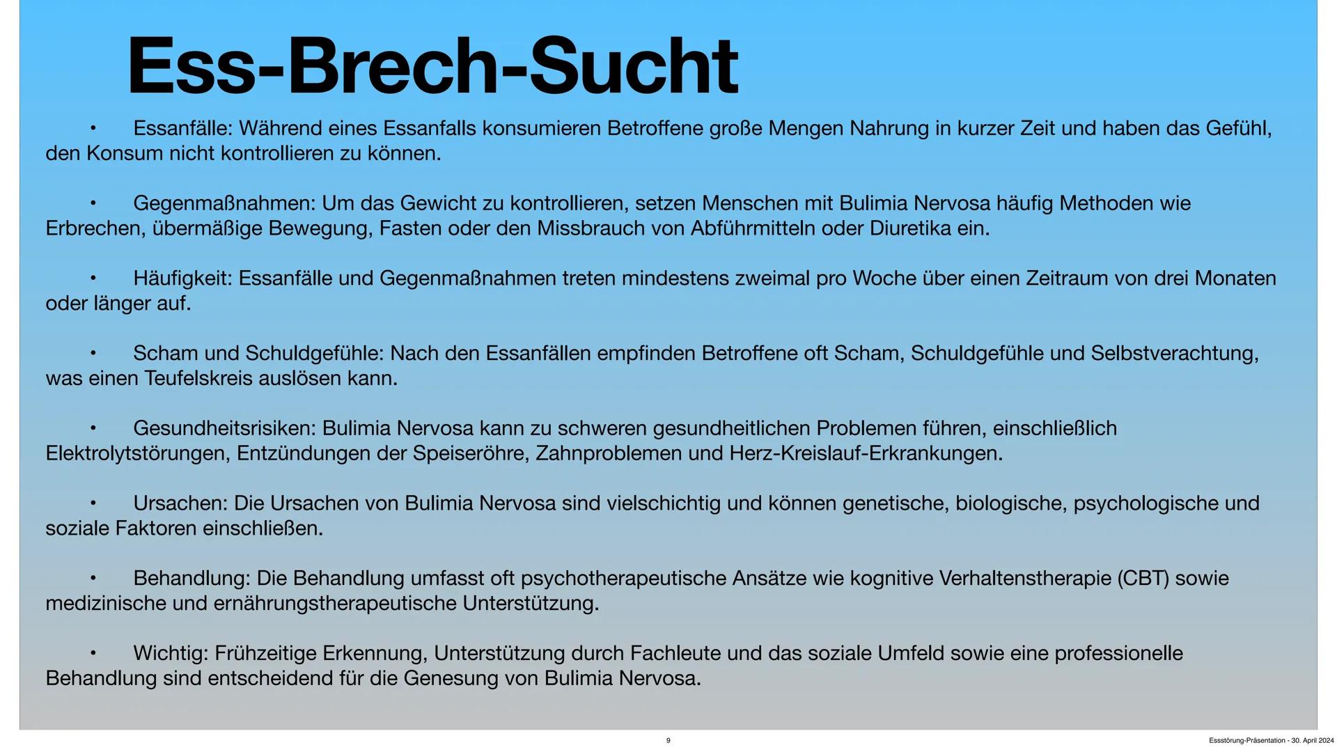 # Essstörungen
03.11.2023
Von Max Conner Dietrich
Essstörung-Präsentation - 30. April 2024 # Gliederung
1. Einleitung
2. Ursachen und Au