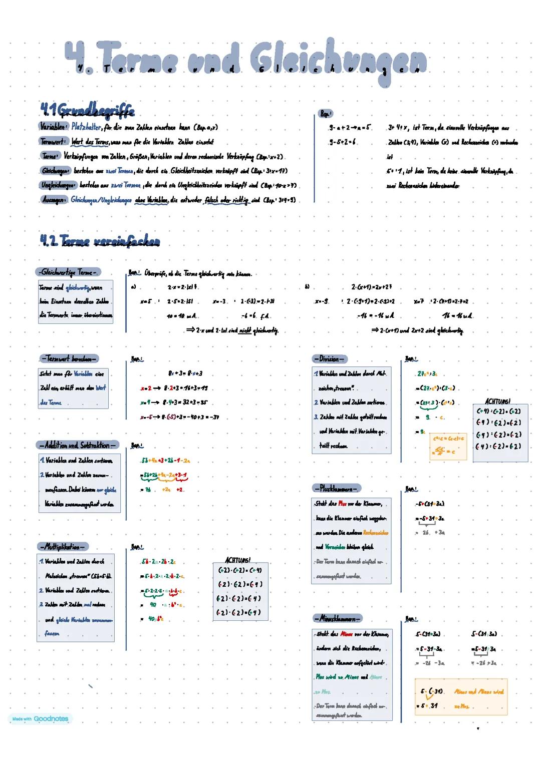 Terme und Gleichungen