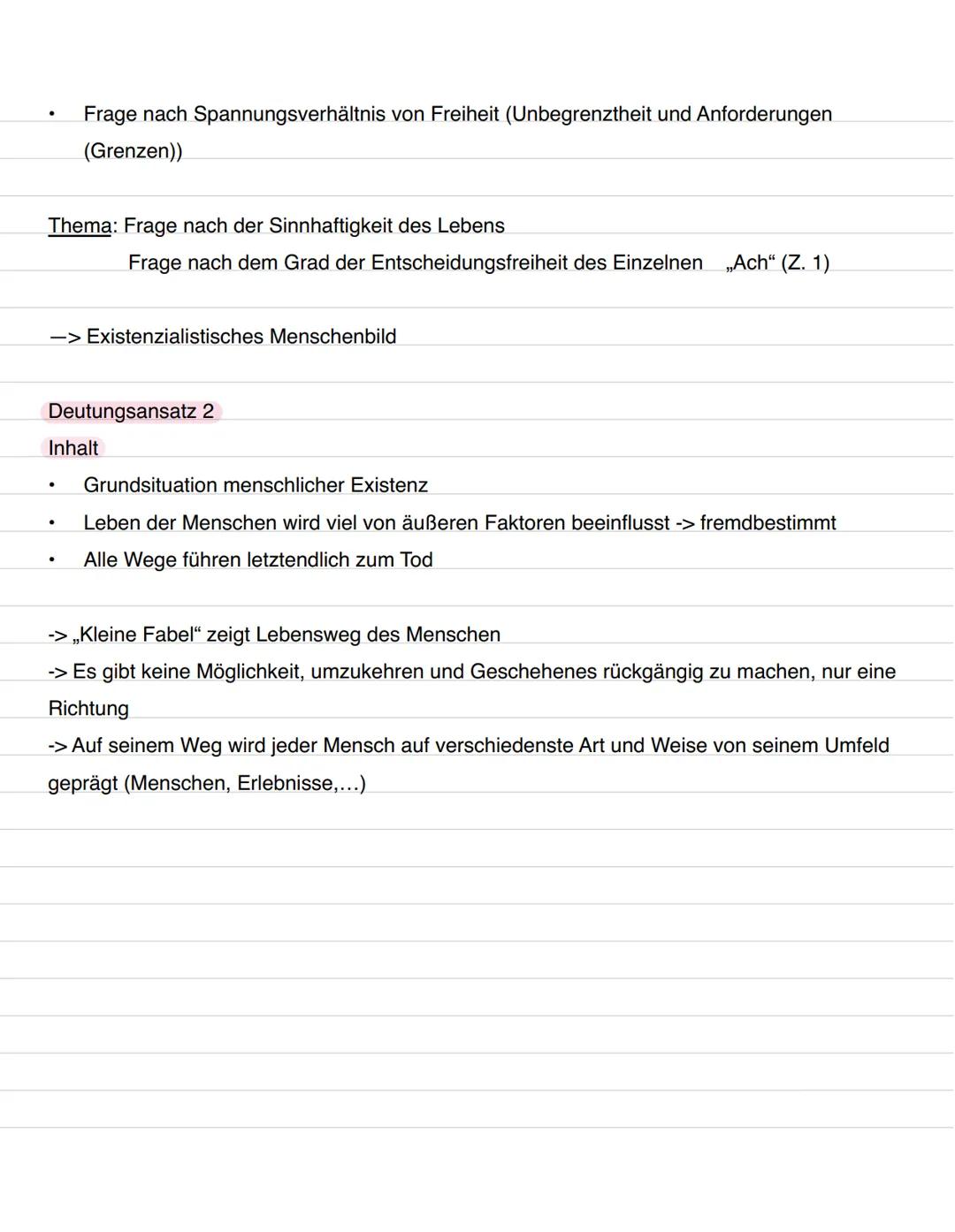 Kafka,,Kleine Fabel"
1. Stadium
„Zuerst (...) so breit, das ich Angst hatte“ (Z. 1)
-> keine Grenzen
-> führen zu Überforderung
-> Gefühl vo