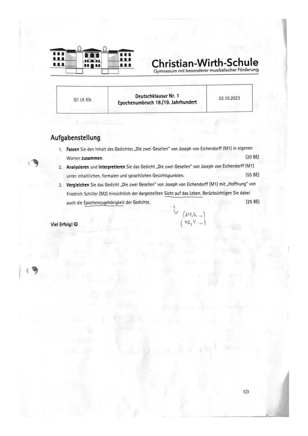 Gedichtsanalyse: Die zwei Gesellen - Textvergleich: Hoffnung