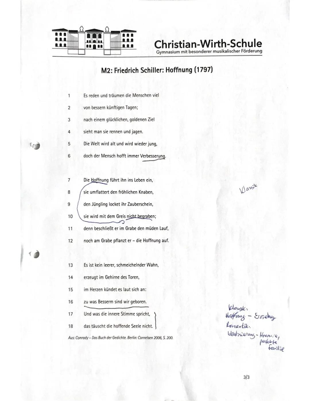 Christian-Wirth-Schule
Gymnasium mit besonderer musikalischer Förderung
Q1 LK KIK
Deutschklausur Nr. 1
Epochenumbruch 18./19. Jahrhundert
02