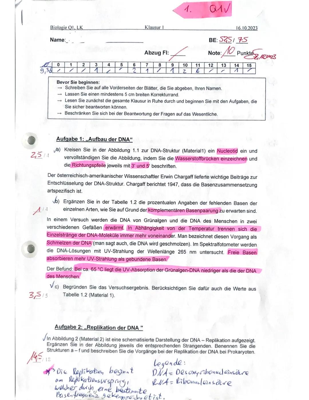 Biologie QI, LK
Name:_
Klausur 1
1.
Q1V
16.10.2023
BE: 525175
Abzug Fl:
Note:
: 10
Punkte
218423
0
1
2
3
4
5
6
7
8
9
10
11
12
9,36
1
2
1
/ 1