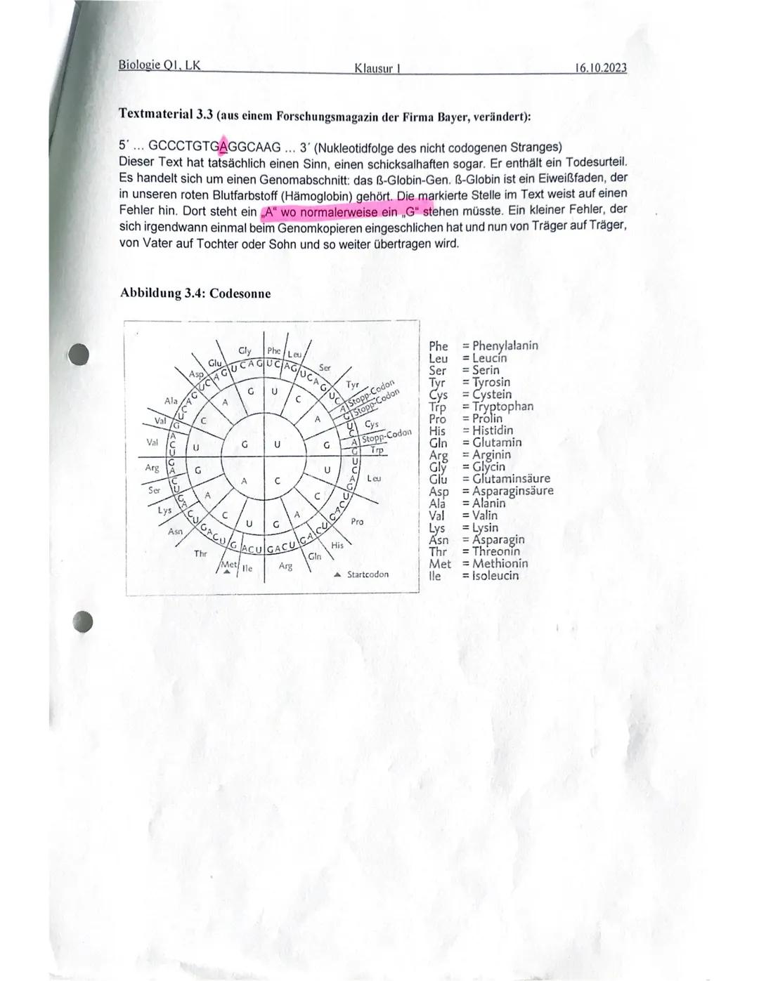 Biologie QI, LK
Name:_
Klausur 1
1.
Q1V
16.10.2023
BE: 525175
Abzug Fl:
Note:
: 10
Punkte
218423
0
1
2
3
4
5
6
7
8
9
10
11
12
9,36
1
2
1
/ 1