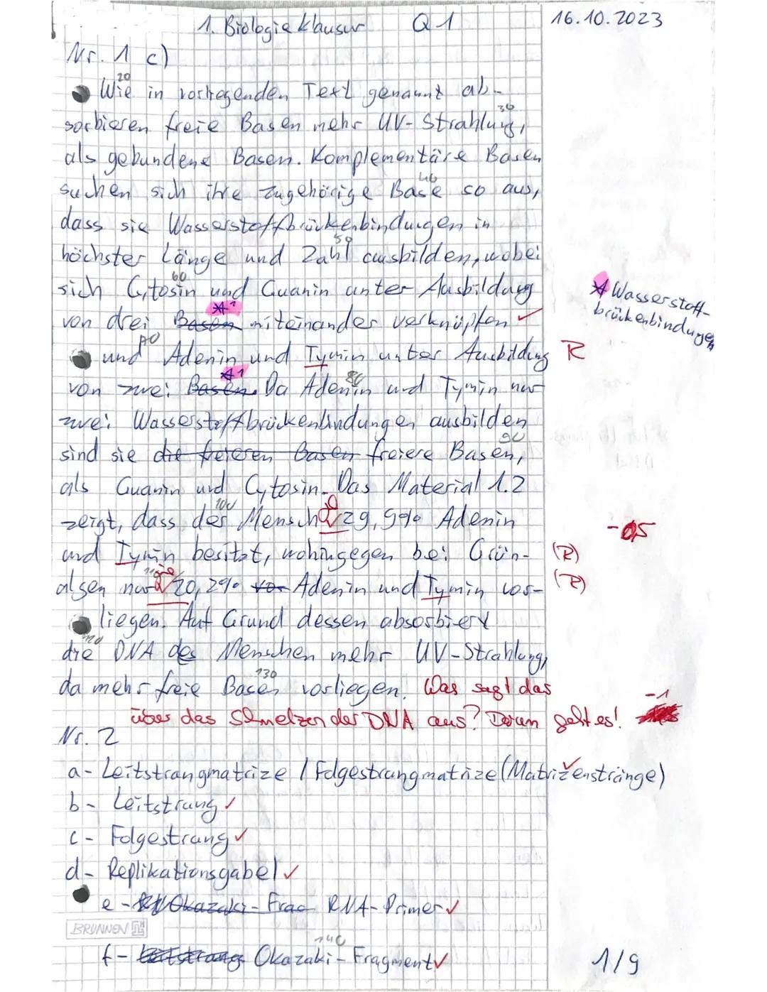 Biologie QI, LK
Name:_
Klausur 1
1.
Q1V
16.10.2023
BE: 525175
Abzug Fl:
Note:
: 10
Punkte
218423
0
1
2
3
4
5
6
7
8
9
10
11
12
9,36
1
2
1
/ 1