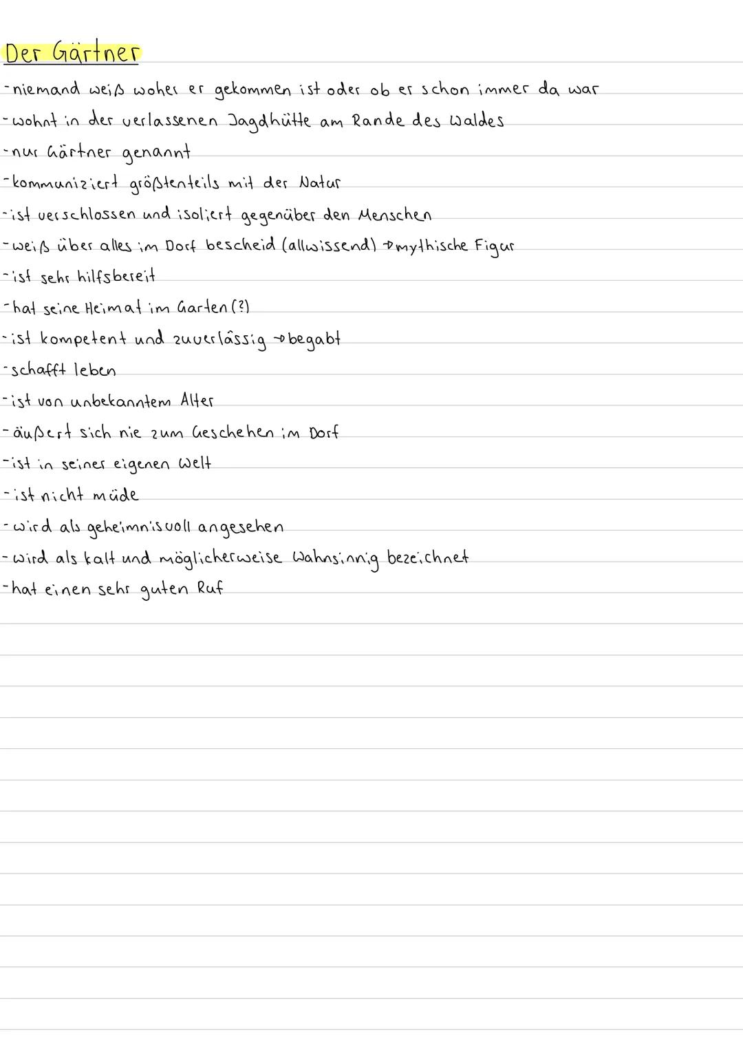 # Der Gärtner
- niemand weiß woher er gekommen ist oder ob es schon immer da war
- wohnt in der verlassenen Jagdhütte am Rande des Waldes.