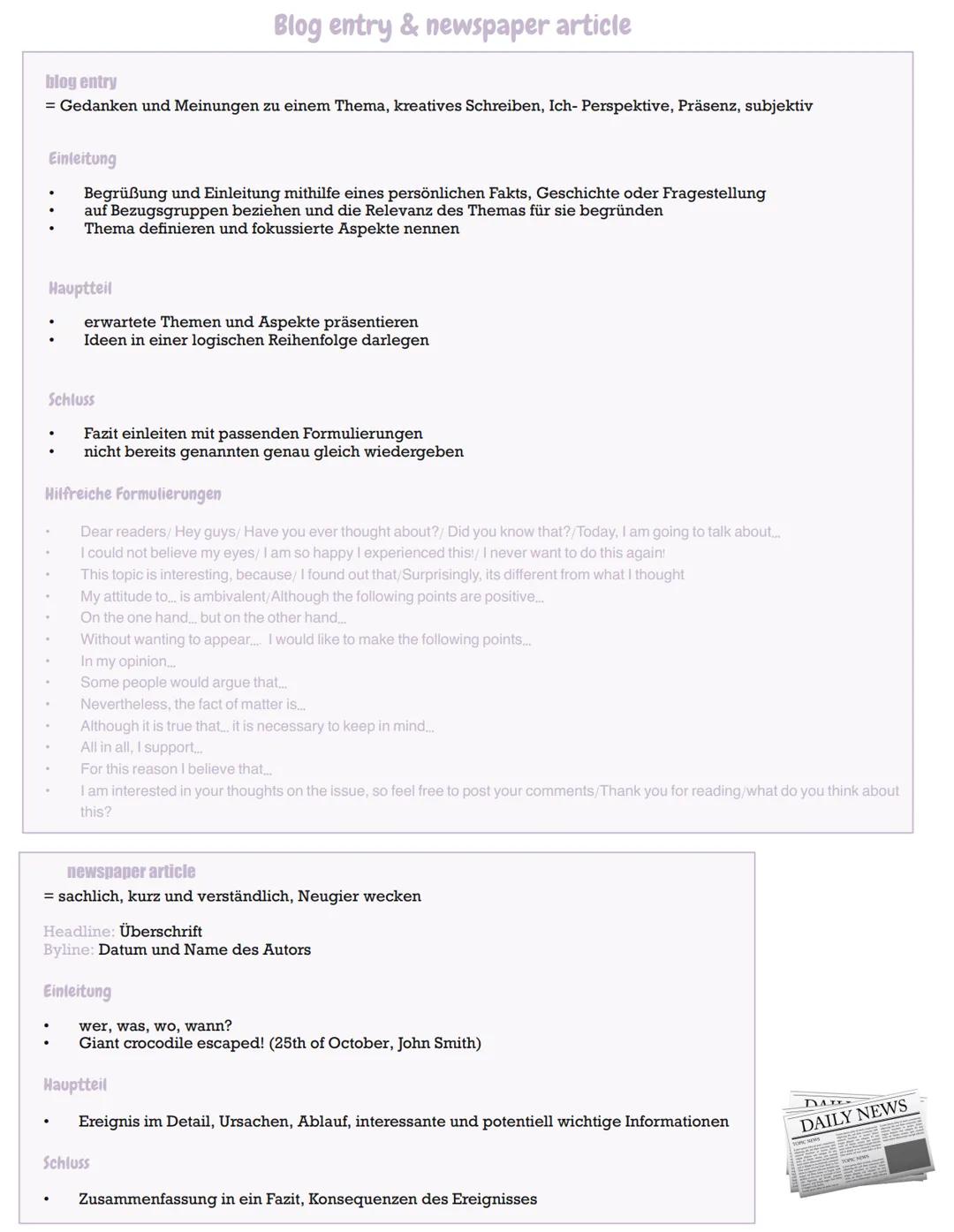# Aufbau
Aufgabenstellungen + Operatoren
Klausurteil A:
* comprehension -> describe, outline, sum up
* analysis -> analyze (+ focus)