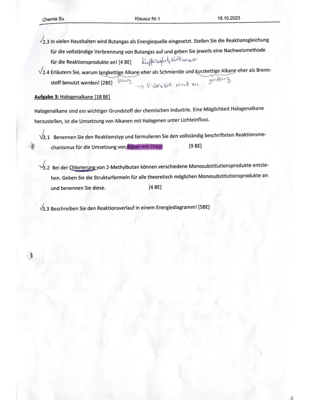 Q1 Chemie Su
Name:
Klausur Nr.1
18.10.2023
BE:
365140
Note:
Punkte
0
1
2
3
4
5
6
7
8
9 10
11 12 13 14
15
Bevor Sie beginnen:
→ Schreiben Sie