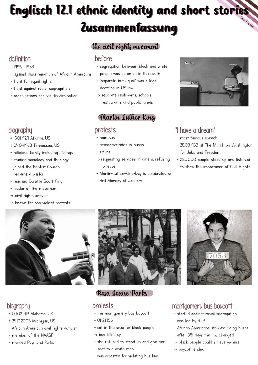 Englisch 12.1 Black Identity
Zusammenfassung
Tara Franke
Abi 2024 # Inhaltsverzeichnis
Lernzettel
The civil rights.movement..............