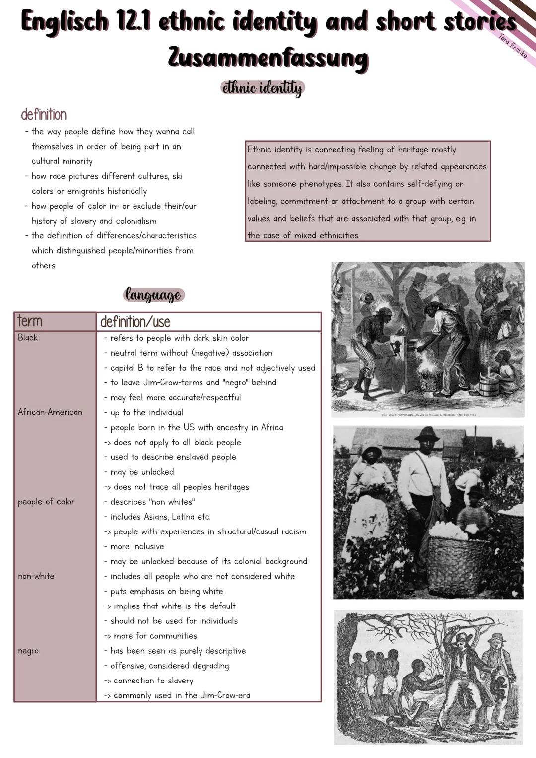 Englisch 12.1 Black Identity
Zusammenfassung
Tara Franke
Abi 2024 # Inhaltsverzeichnis
Lernzettel
The civil rights.movement..............