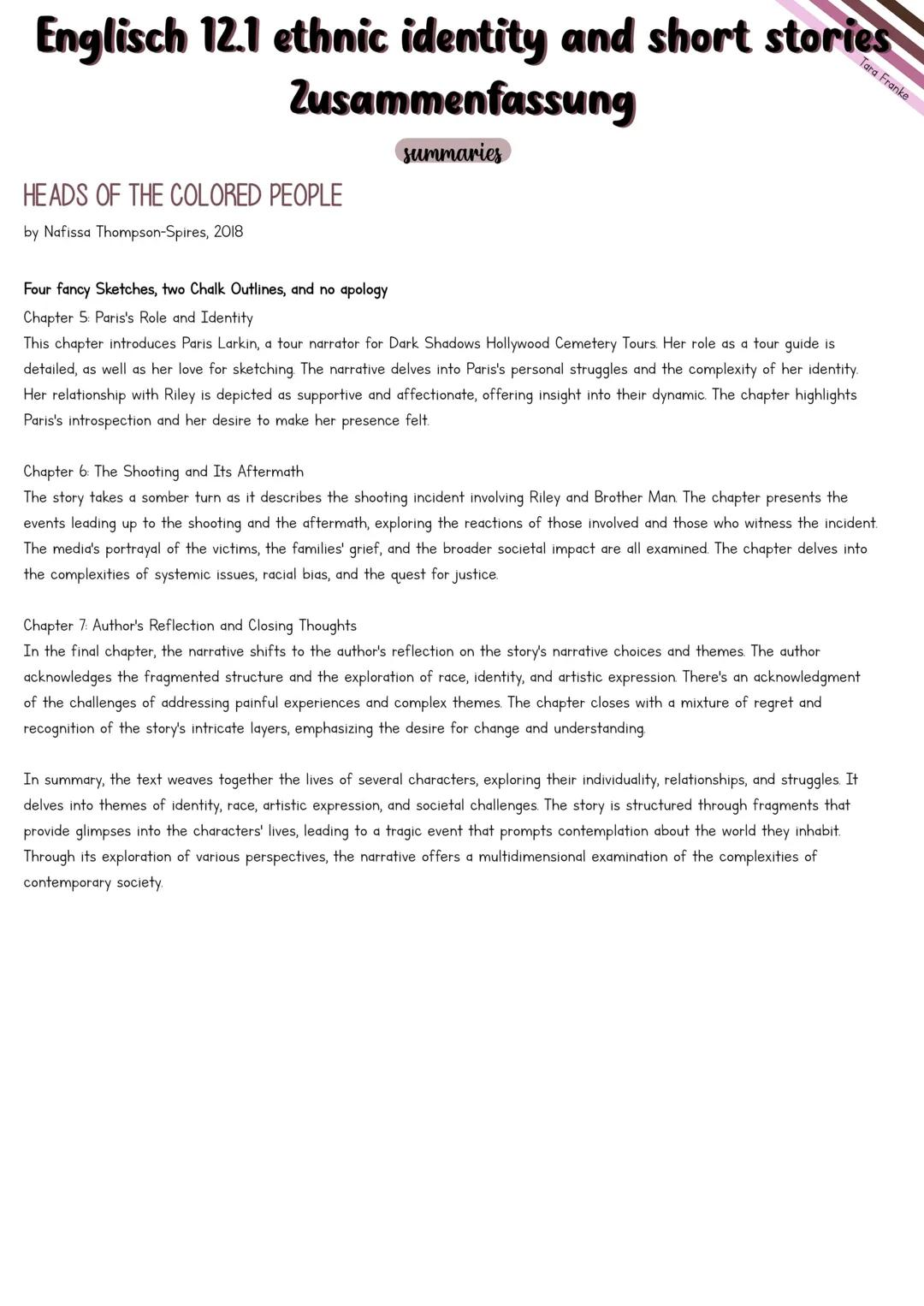 Englisch 12.1 Black Identity
Zusammenfassung
Tara Franke
Abi 2024 # Inhaltsverzeichnis
Lernzettel
The civil rights.movement..............