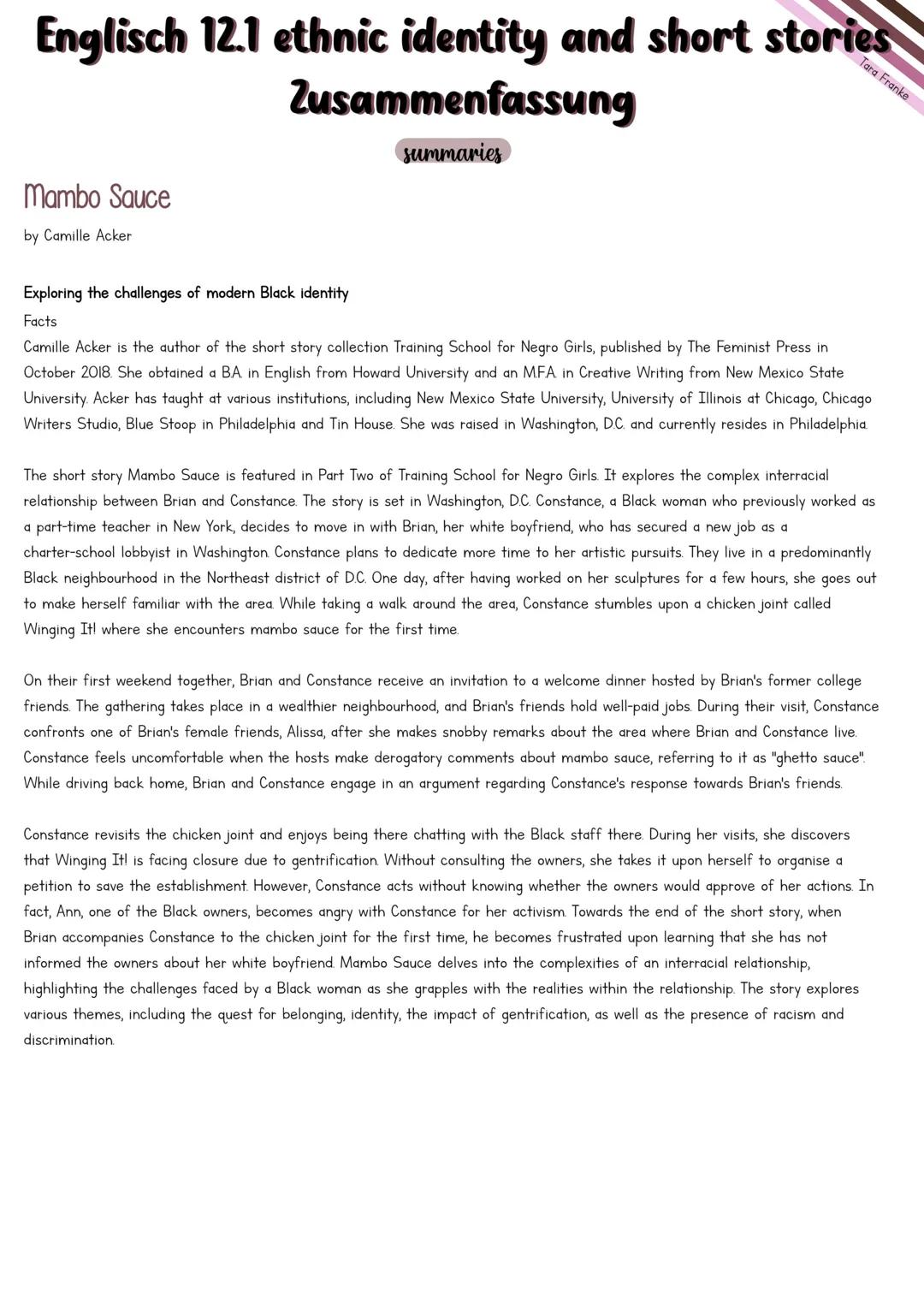 Englisch 12.1 Black Identity
Zusammenfassung
Tara Franke
Abi 2024 # Inhaltsverzeichnis
Lernzettel
The civil rights.movement..............