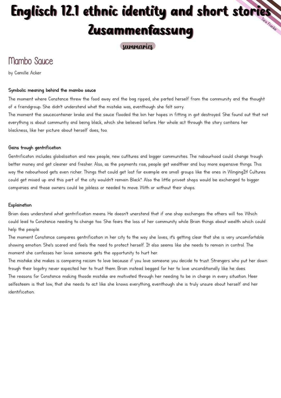 Englisch 12.1 Black Identity
Zusammenfassung
Tara Franke
Abi 2024 # Inhaltsverzeichnis
Lernzettel
The civil rights.movement..............