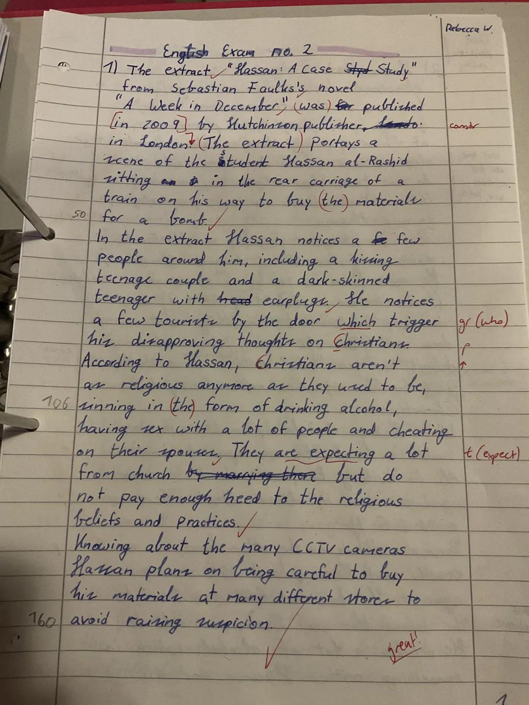 Q-Phase Q2
Advanced Course
ENGLISH EXAM no. 2
Cultural Encounters: "My Son the Fanatic"
Date: 1 March 2023
NAME: Rebecca
Assignments
1 Summa