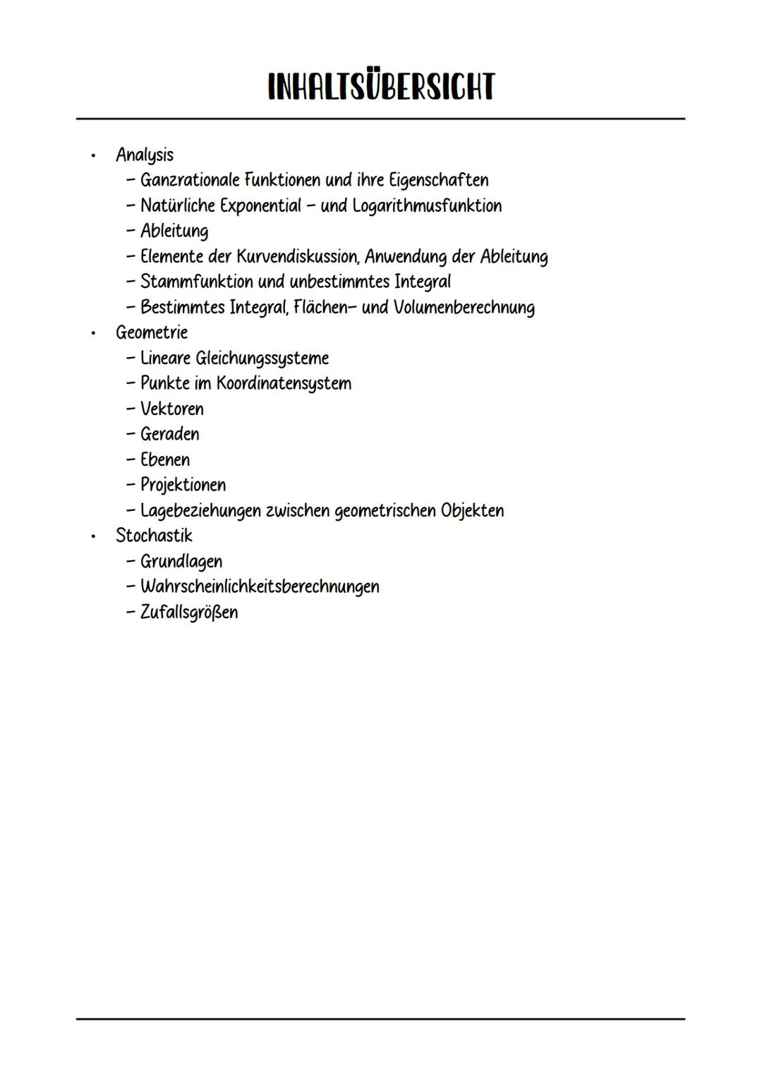Mathematik
ABITUR 2024 # INHALTSÜBERSICHT
* Analysis
* Ganzrationale Funktionen und ihre Eigenschaften
* Natürliche Exponent
