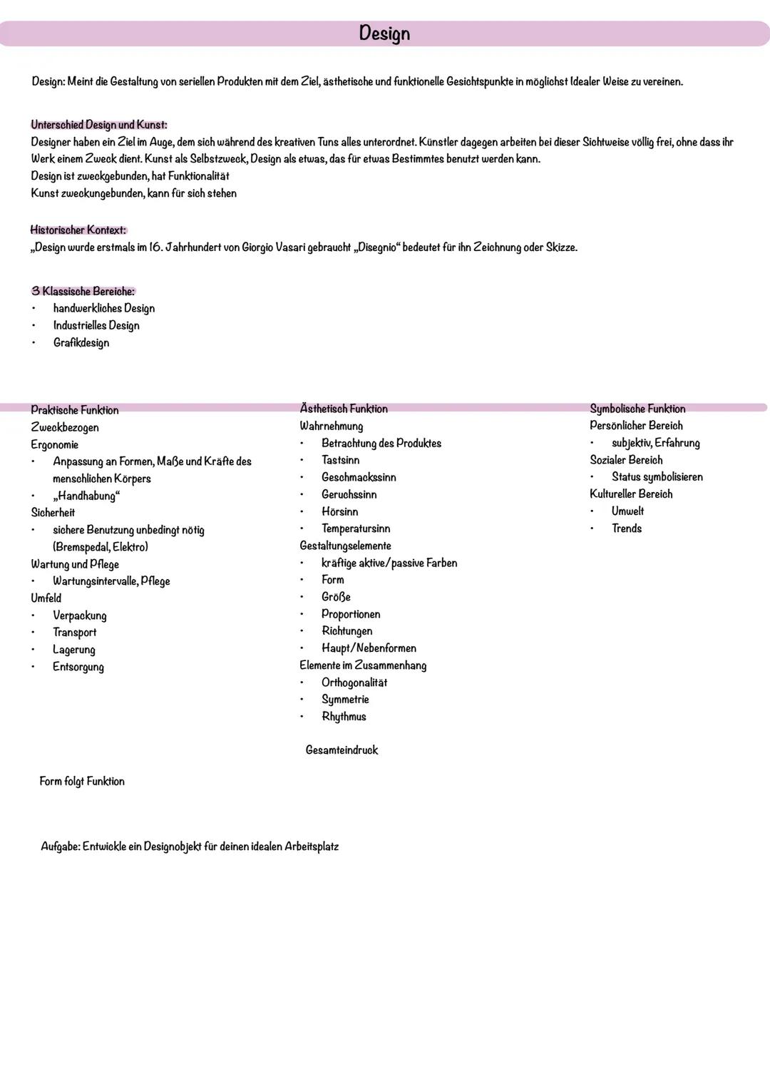 # Design
Design: Meint die Gestaltung von seriellen Produkten mit dem Ziel, ästhetische und funktionelle Gesichtspunkte in möglichst Ideale
