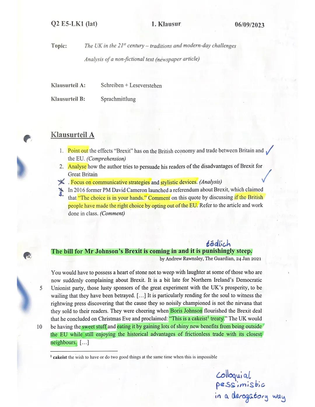 Q2 E5-LK1 (lat)
1. Klausur
06/09/2023
Topic: The UK in the 21st century - traditions and modern-day challenges
Analysis of a non-fictional