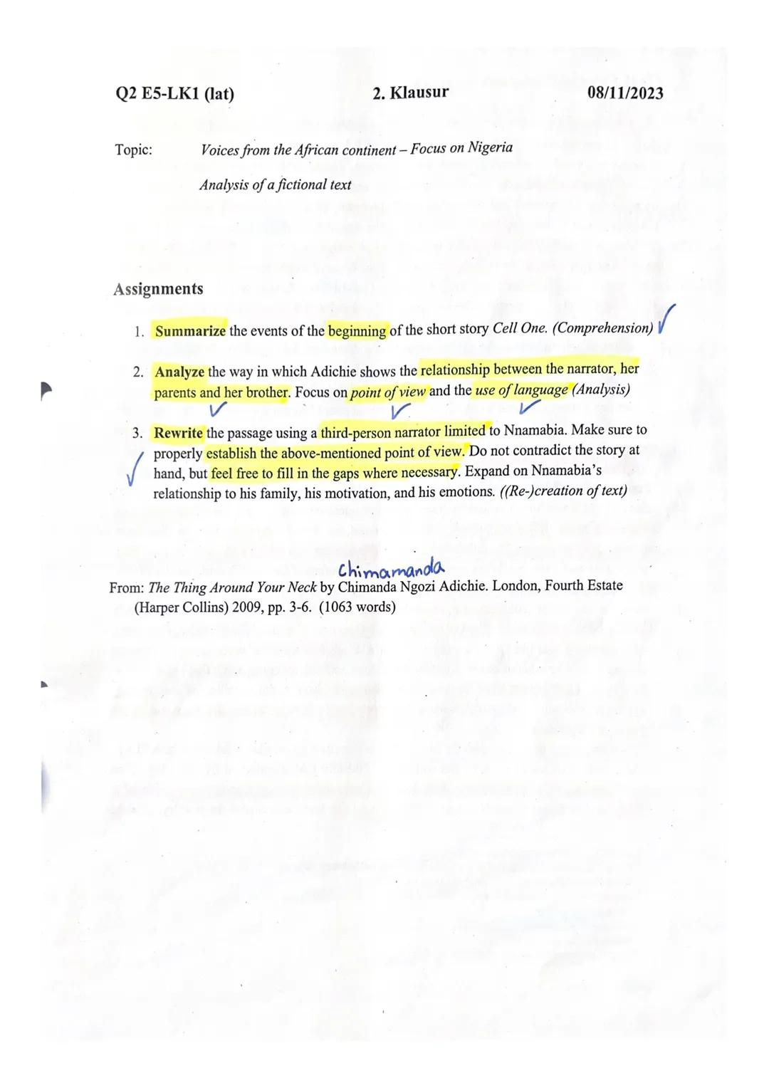 Klausur Nigeria: Voices from the African continent - Focus on Nigeria