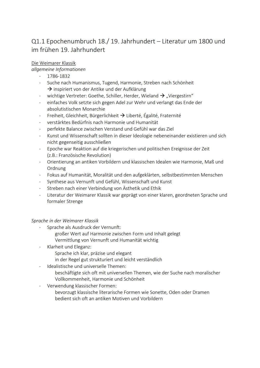 Q1.1 Epochenumbruch 18./19. Jahrhundert - Literatur um 1800 und
im frühen 19. Jahrhundert
Die Weimarer Klassik
allgemeine Informationen
.
17