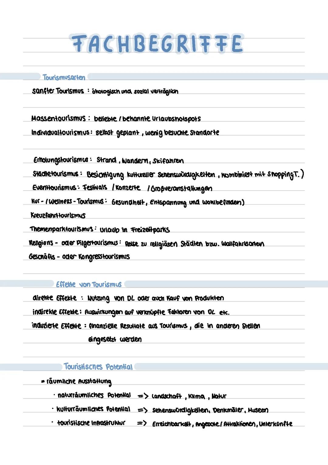 Tourismus Erdkunde LK Lernzettel