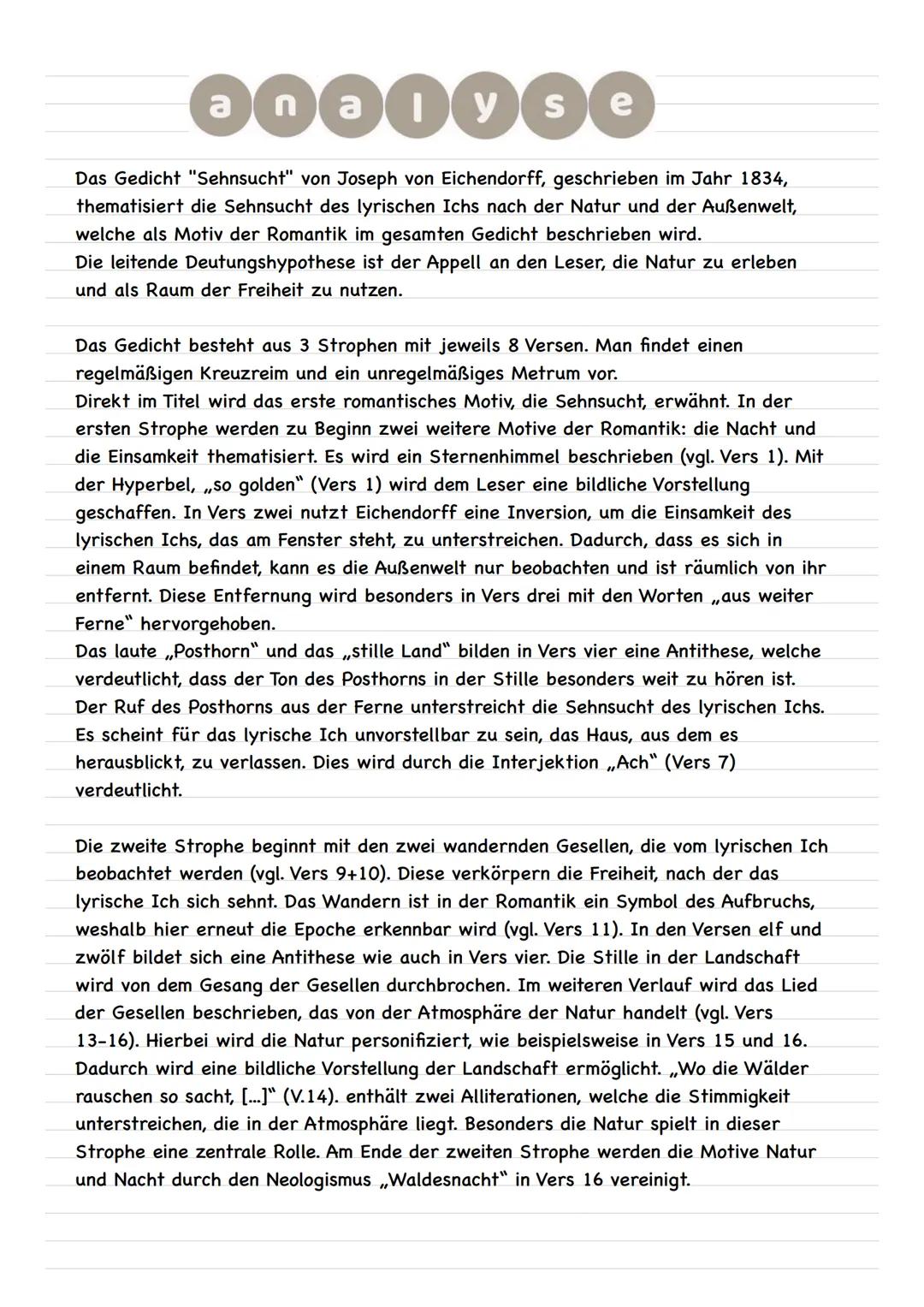 Sehnsucht Joseph von Eichendorff Analyse