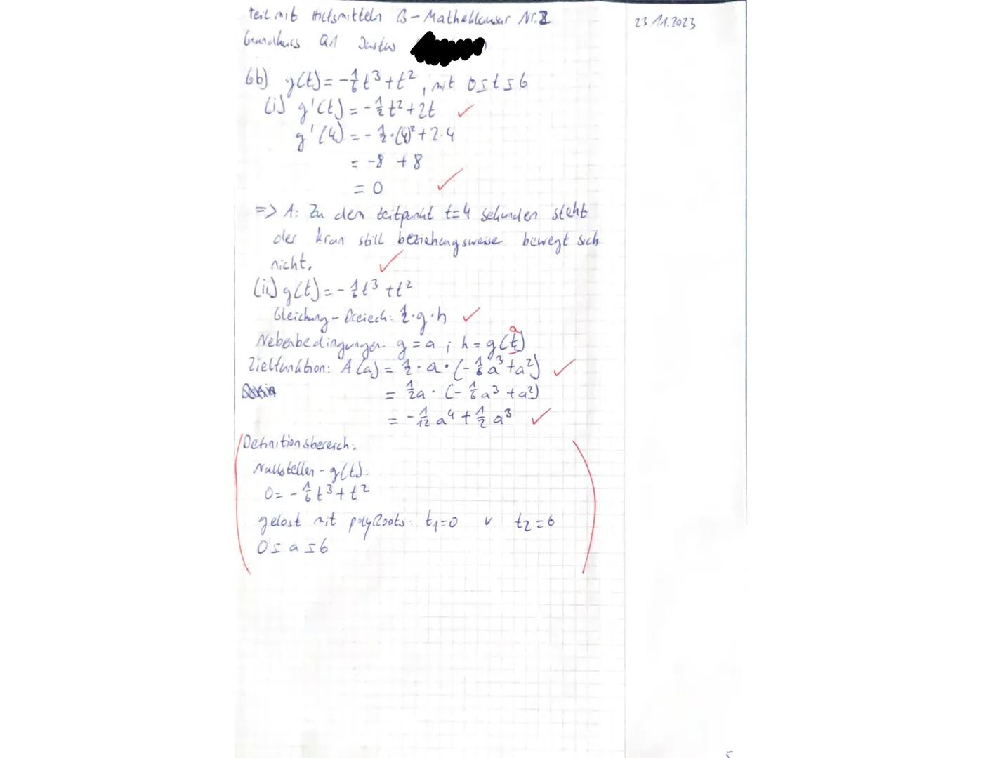 Q1-
23.11.2023
Name: Justus
2. Klausur
Thema: Analysis - Ganzrationale Funktionen
Prüfungsteil A: Aufgaben ohne Hilfsmittel
Bearbeitungszeit