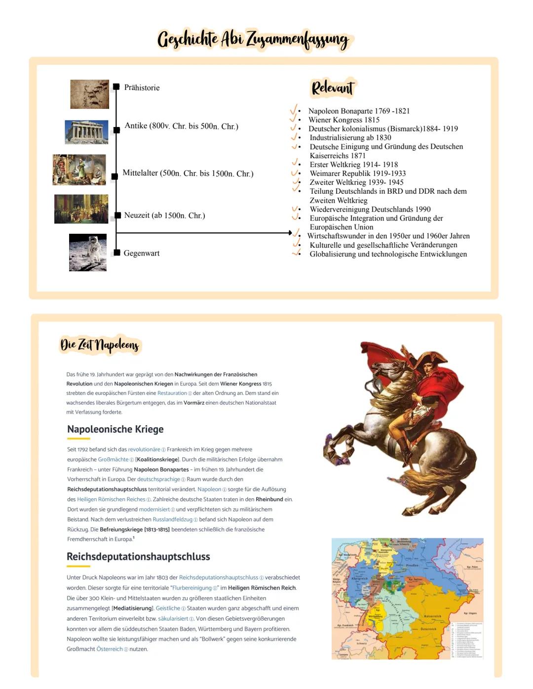 # Geschichte
## Abitur
### Zusammenfassung # Geschichte Abi Zusammenfassung
Prähistorie
Antike (800v. Chr. bis 500n. Chr.)
Mittelalter (5