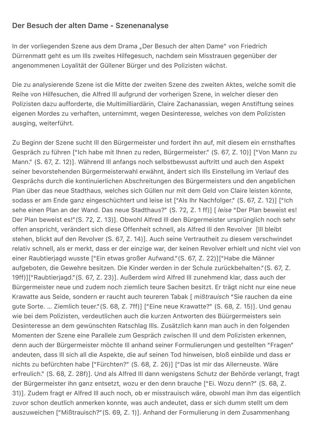 Der Besuch der alten Dame - Szenenanalyse
In der vorliegenden Szene aus dem Drama „Der Besuch der alten Dame" von Friedrich
Dürrenmatt geht