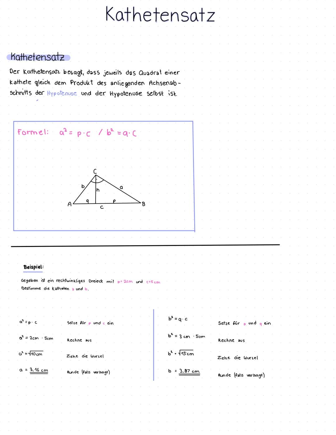 Höhensatz
Der Höhensatz und Kathetensatz des Euklid beschreiben Größenverhältnisse im rechtwinkligen Dreieck
Höhensatz
P
Durch die Höhen wir