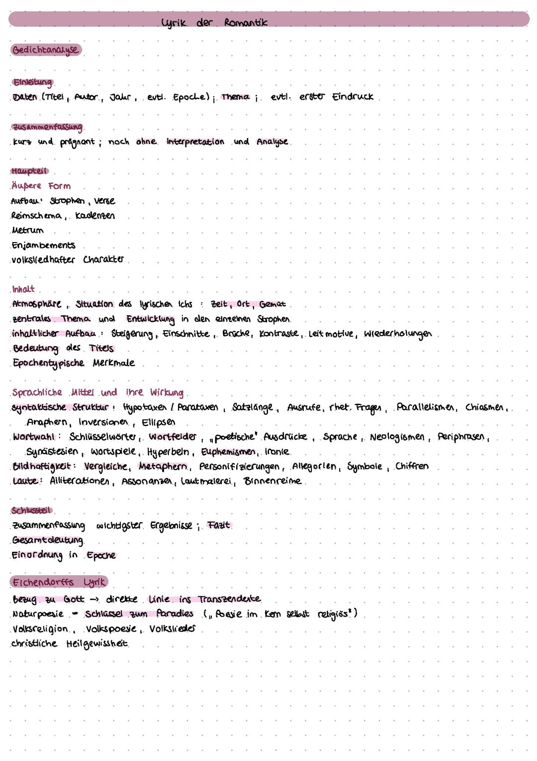 Deutsch LK Q1 Lyrik der Romantik