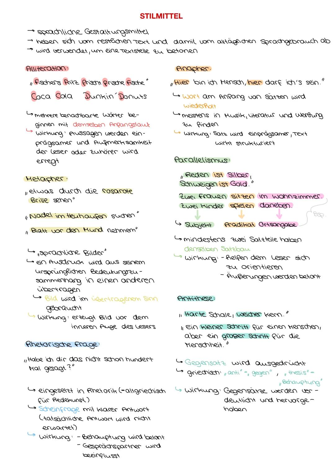 STILMITTEL
sprachliche Gestaltungsmittel
→ heben sich vom restlichen Text und damit vom alltäglichen Sprachgebrauch ab
→ wird verwendet, um