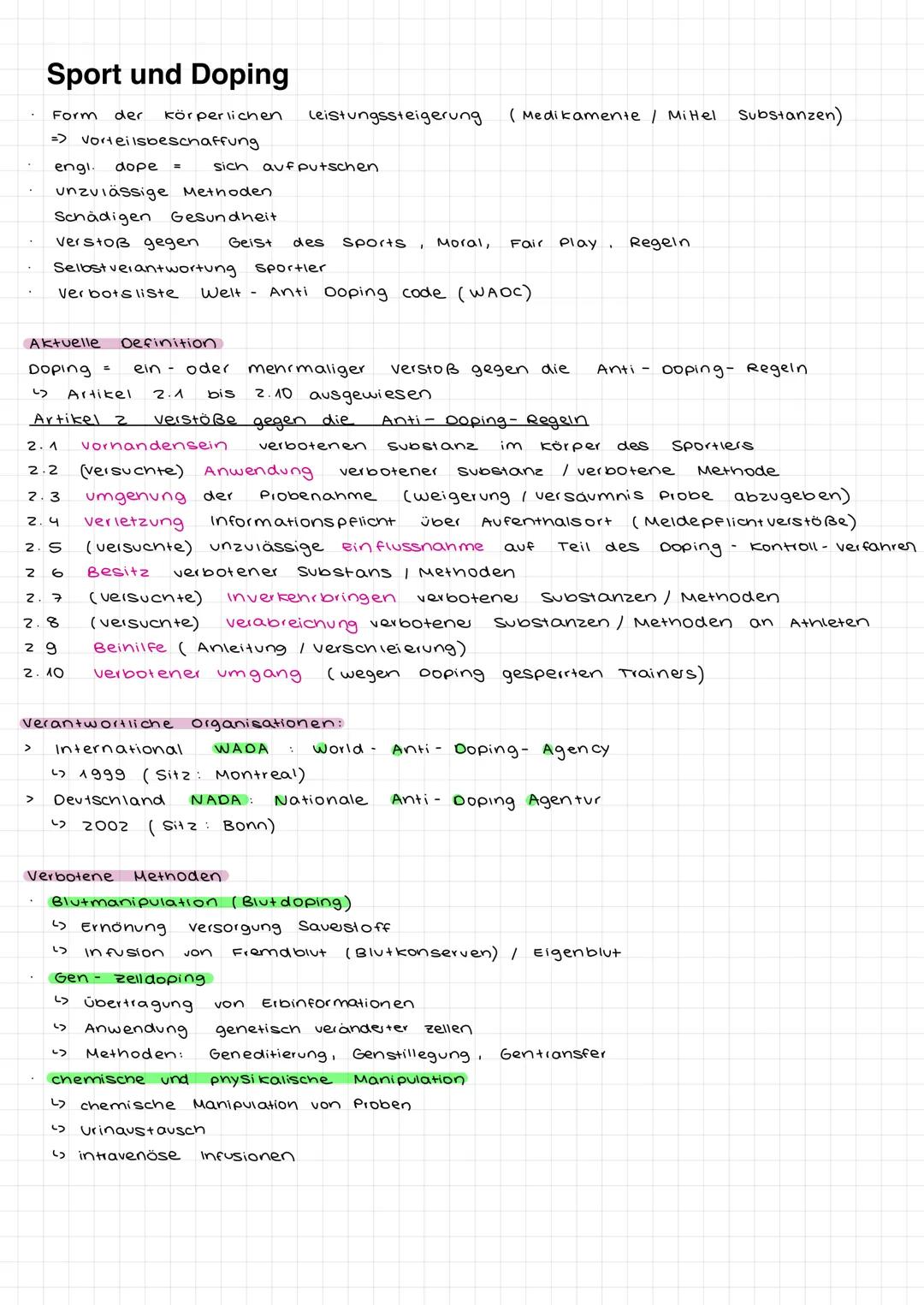 # Sport und Doping
Form der körperlichen Leistungssteigerung (Medikamente / Mitel Substanzen)
=> Vorteilsbeschaffung
engi. dope = sich auf