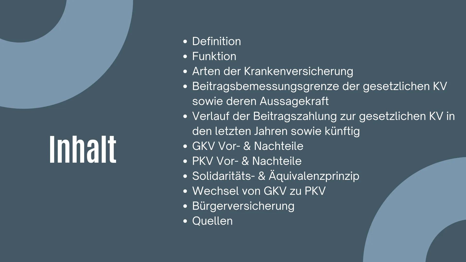 KRANKENVER-
SICHERUNG
Von Batool, Natalie & Amna
+
~
1+ Inhalt
• Definition
• Funktion
• Arten der Krankenversicherung
• Beitragsbemessungsg