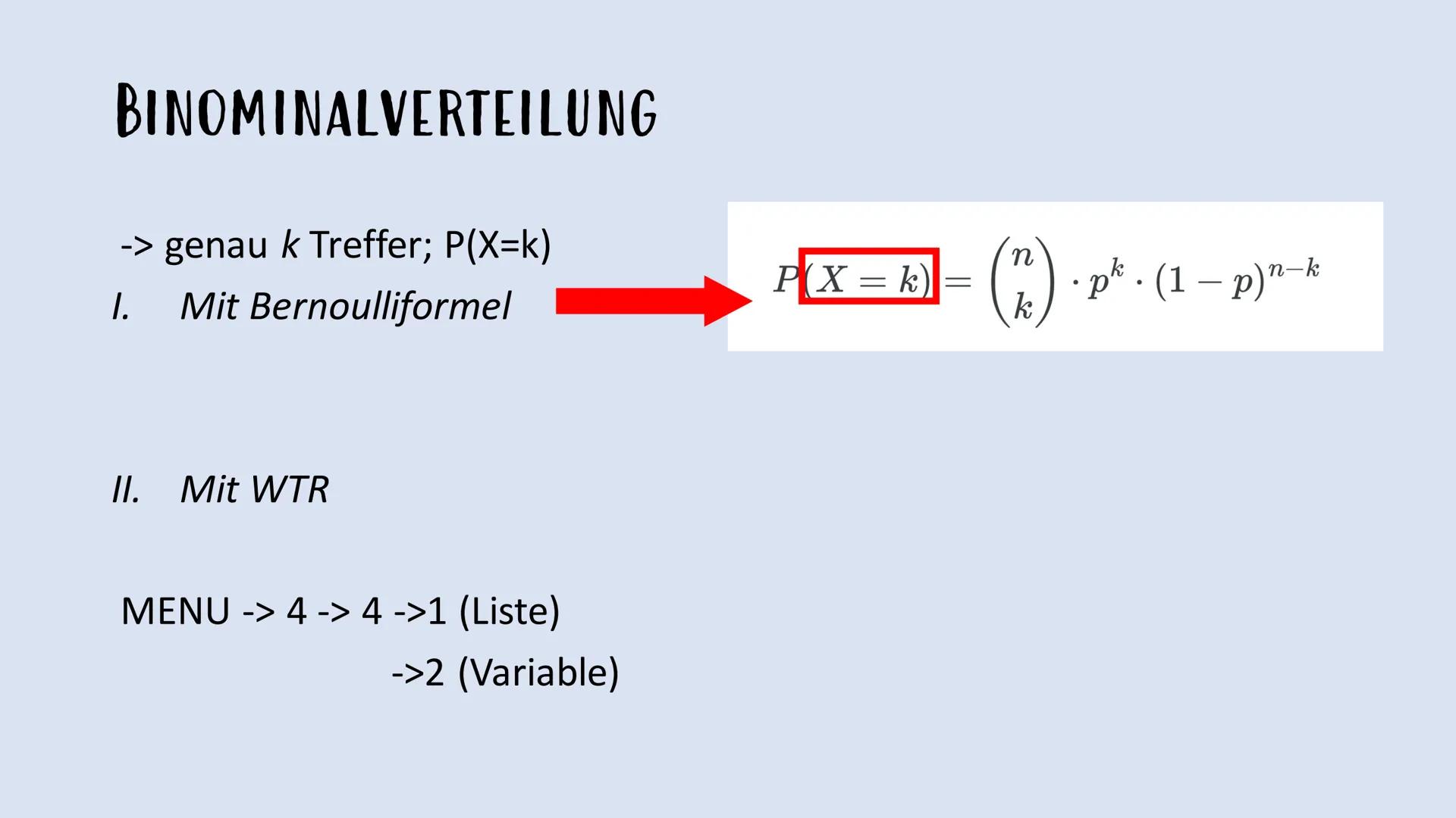 # Binominalverteilung -
Formel von Bernoulli # GLIEDERUNG
* Definition
* Beispiel 1
* Binominalverteilung
* Formel von Bern