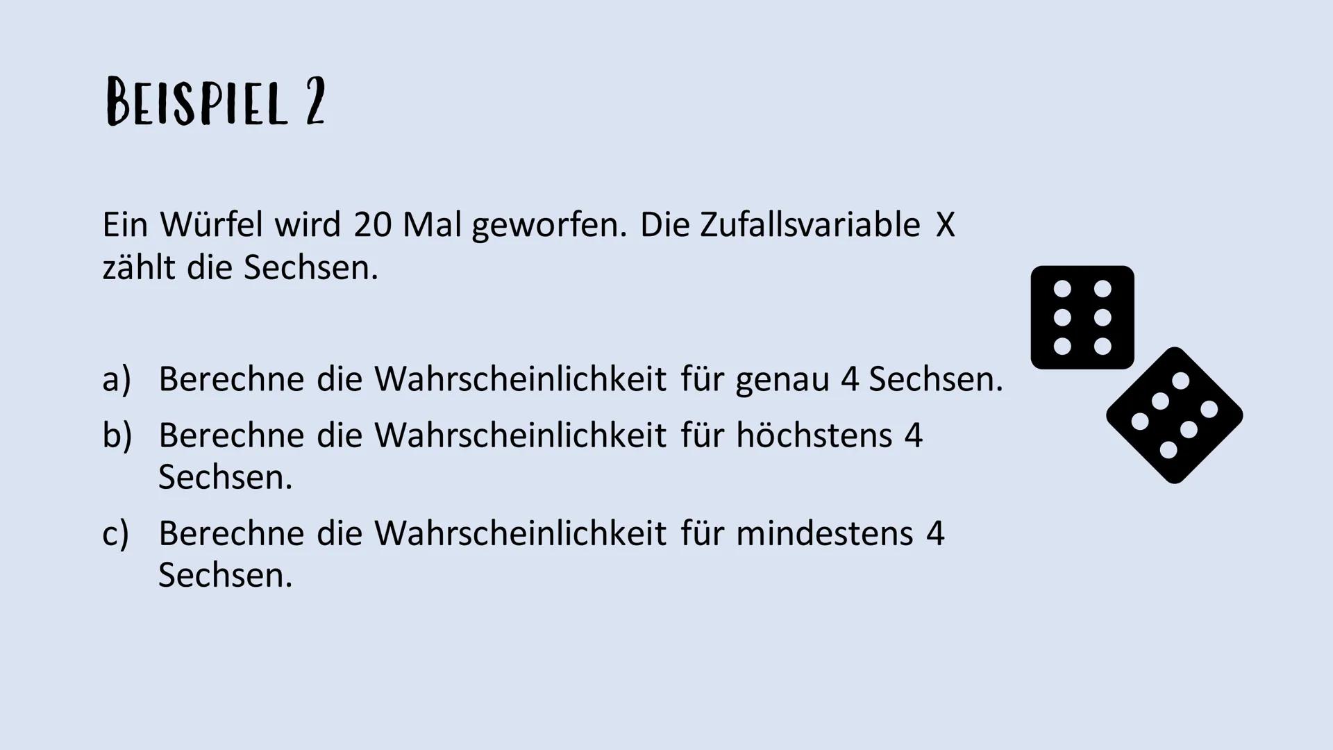 # Binominalverteilung -
Formel von Bernoulli # GLIEDERUNG
* Definition
* Beispiel 1
* Binominalverteilung
* Formel von Bern
