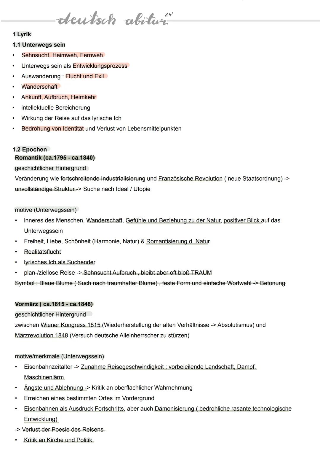 deutsch abitur.
1 Lyrik
1.1 Unterwegs sein
•
•
•
•
•
Sehnsucht, Heimweh, Fernweh
Unterwegs sein als Entwicklungsprozess
Auswanderung: Flucht