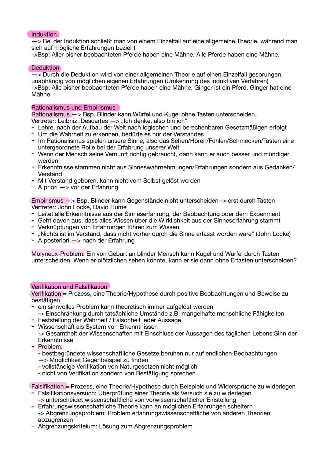 Induktion
-> Bei der Induktion schließt man von einem Einzelfall auf eine allgemeine Theorie, während man
sich auf mögliche Erfahrungen bez