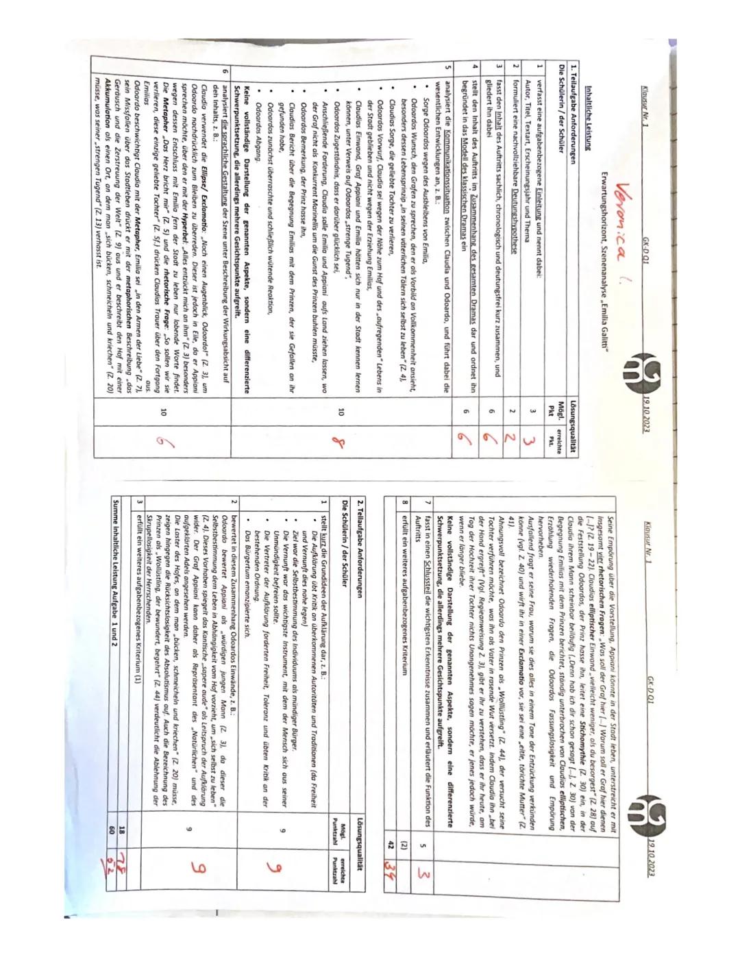 Klausur Nr. 1
GK-D Q1
1.10.2023
Aufgaben:
1. Analysieren Sie den Dialog zwischen Claudia und Odoardo Galotti aus dem 2. Auszug, 4.
Auftritt