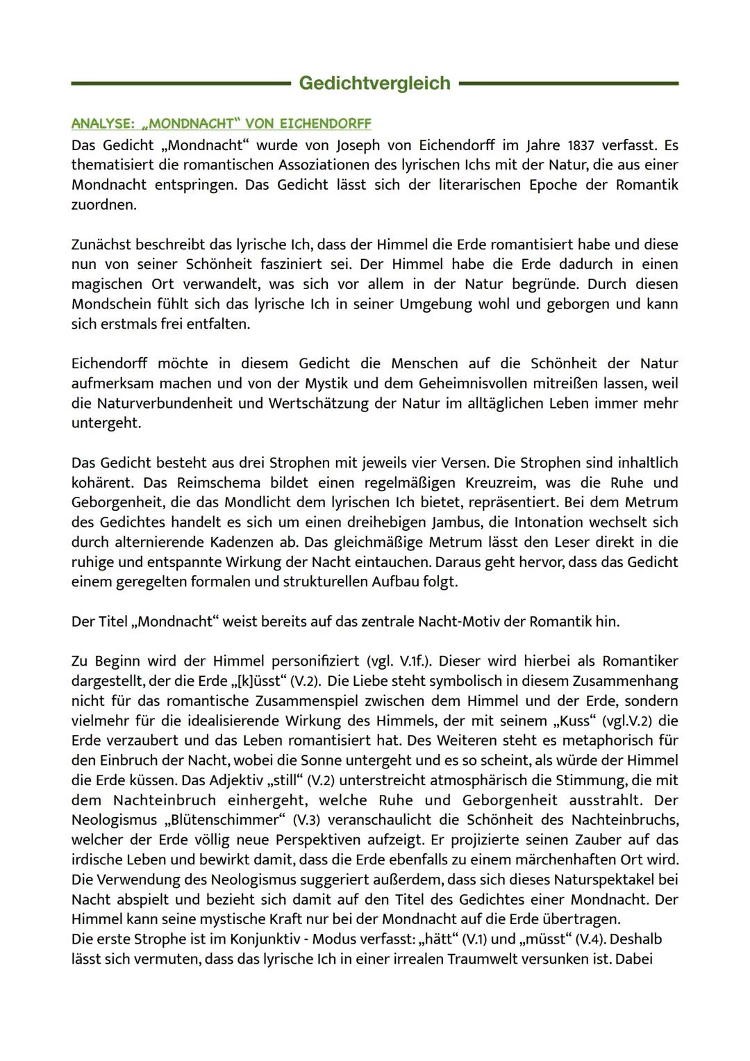 Gedichtvergleich
ANALYSE: „MONDNACHT" VON EICHENDORFF
Das Gedicht „Mondnacht" wurde von Joseph von Eichendorff im Jahre 1837 verfasst. Es
