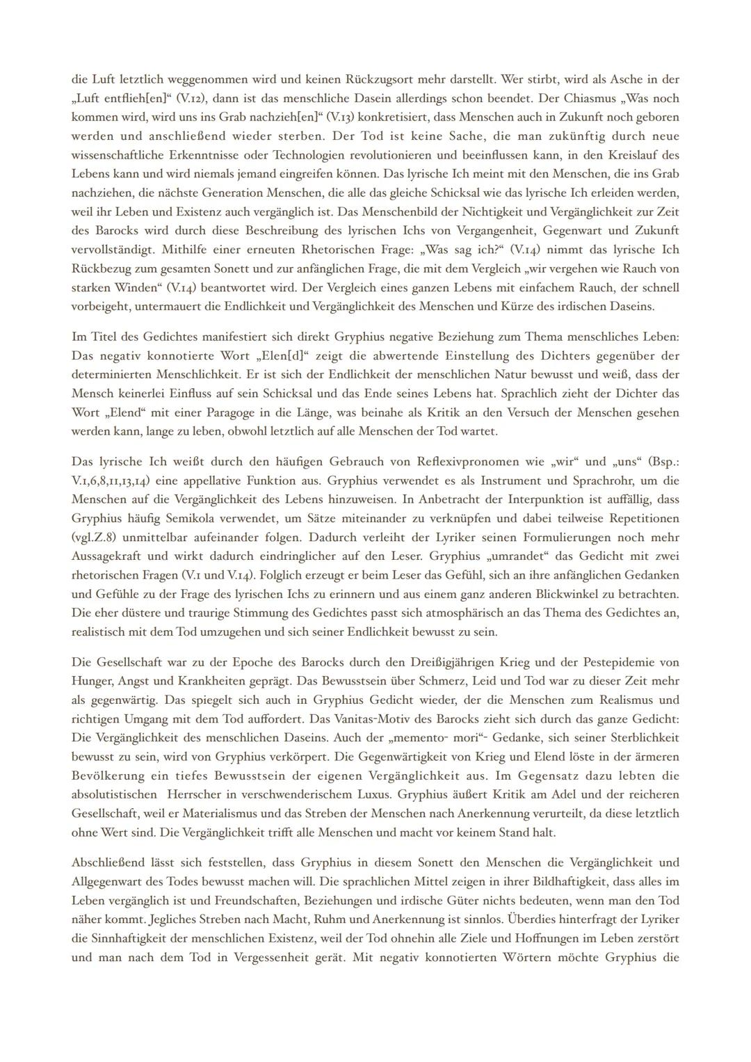 # GEDICHTANALYSE
ANDREAS GRYPHIUS MENSCHLICHES ELENDE (1663)
Das Gedicht „Menschliches Elende" von Andreas Gryphius aus dem Jahre 1663 ver