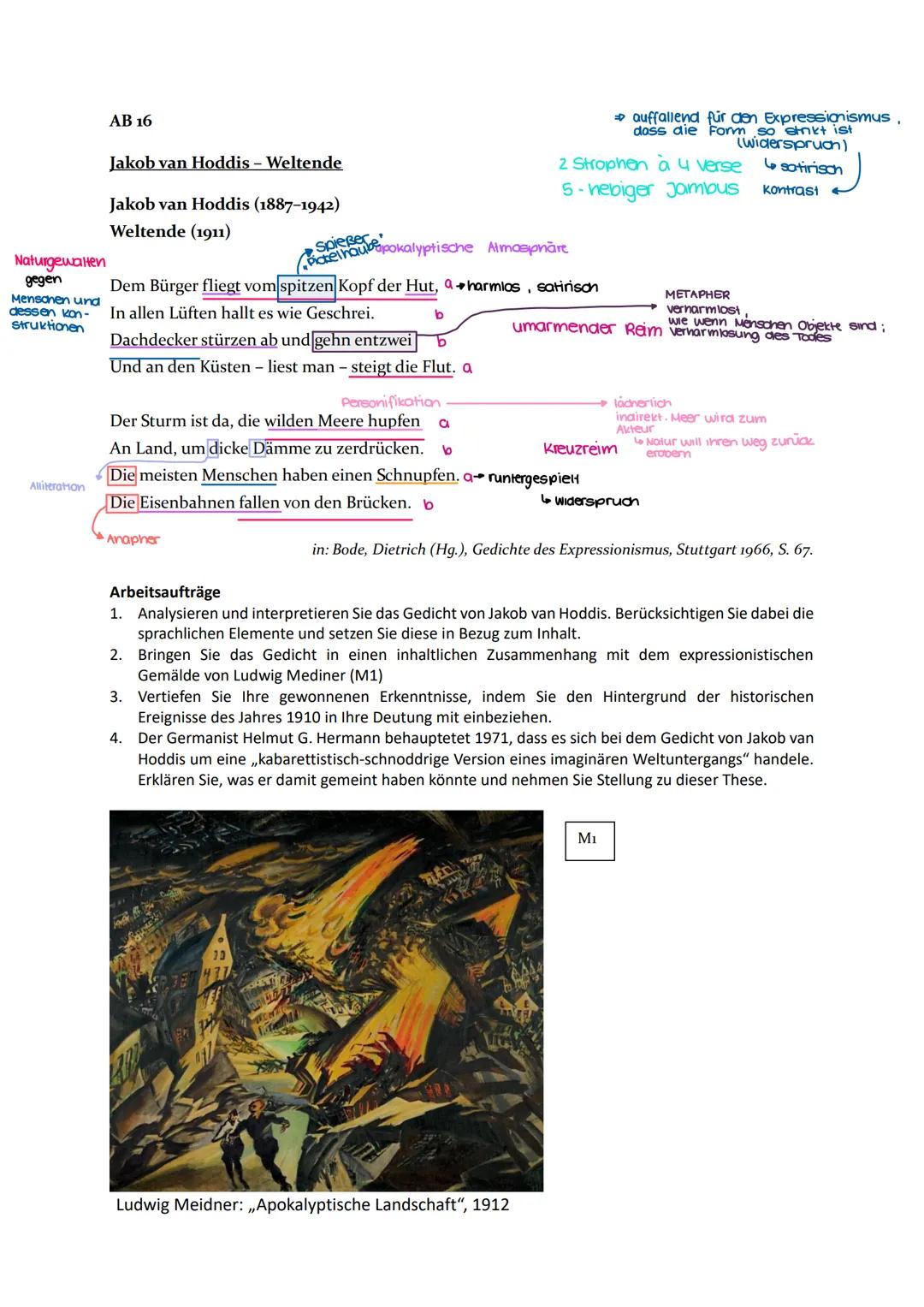 Naturgewalten
gegen
Menschen und
dessen kon-
struktionen
AB 16
Jakob van Hoddis - Weltende
Jakob van Hoddis (1887-1942)
Weltende (1911)
Spie