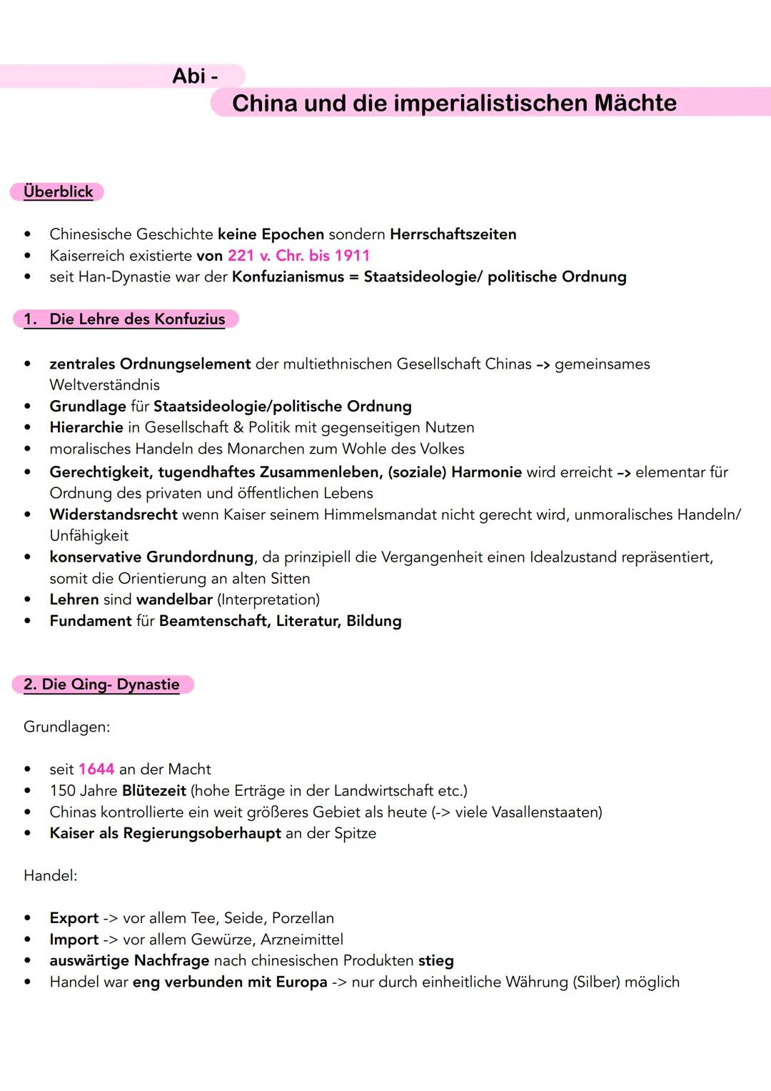 # Abi -
# China und die imperialistischen Mächte
Überblick
- Chinesische Geschichte keine Epochen sondern Herrschaftszeiten
- Kaiserreich ex