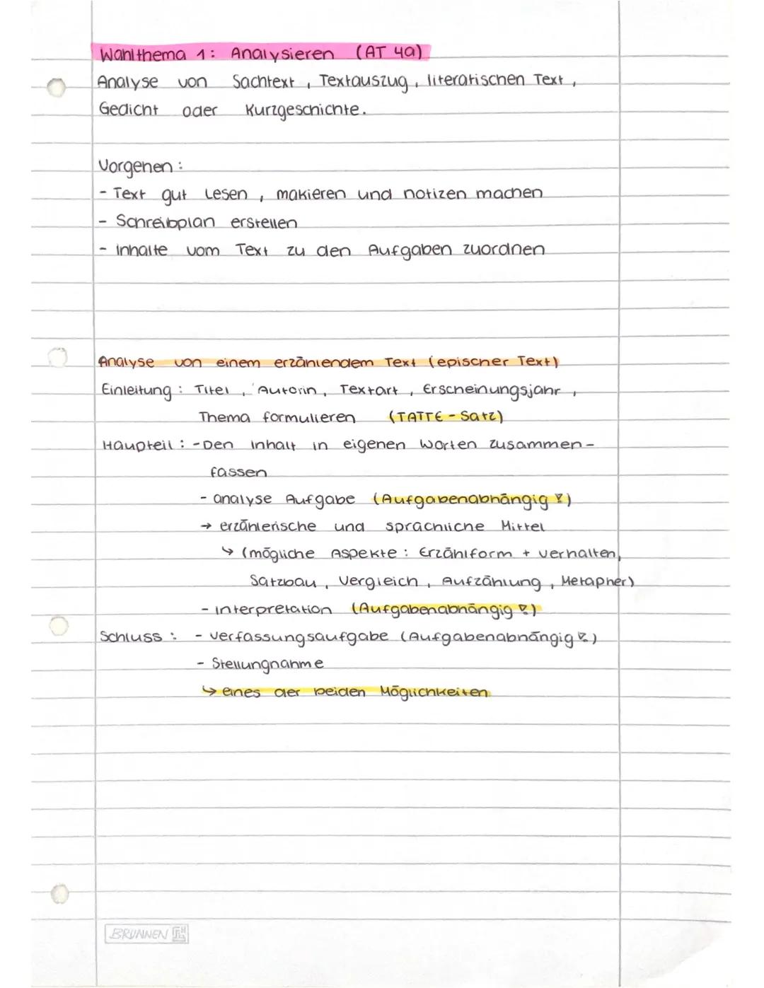 Wahl thema 1: Analysieren
Analyse von
Gedicht oder
(AT 4a)
Sachtext, Textauszug, literatischen Text,
Kurzgeschichte.
Vorgenen:
- Text gut Le