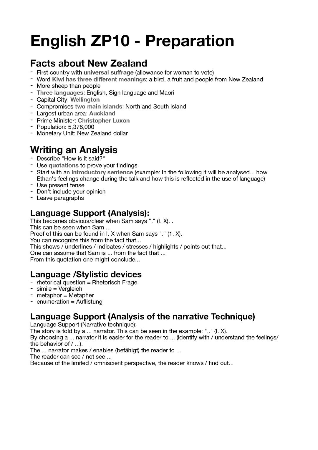 Englisch ZP10 - Vorbereiung/ Zusammenfassung
